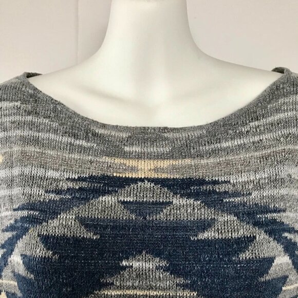 RALPH LAUREN Cotton Southwest Tribal Print Pullover Sweater blues greys cream M - Picture 6 of 14